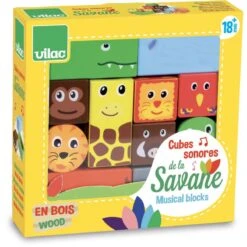 Vilac Cubes Sonores En Bois Animaux De La Savane -Magasin De Jouets cubes sonores en bois animaux de la savane 1